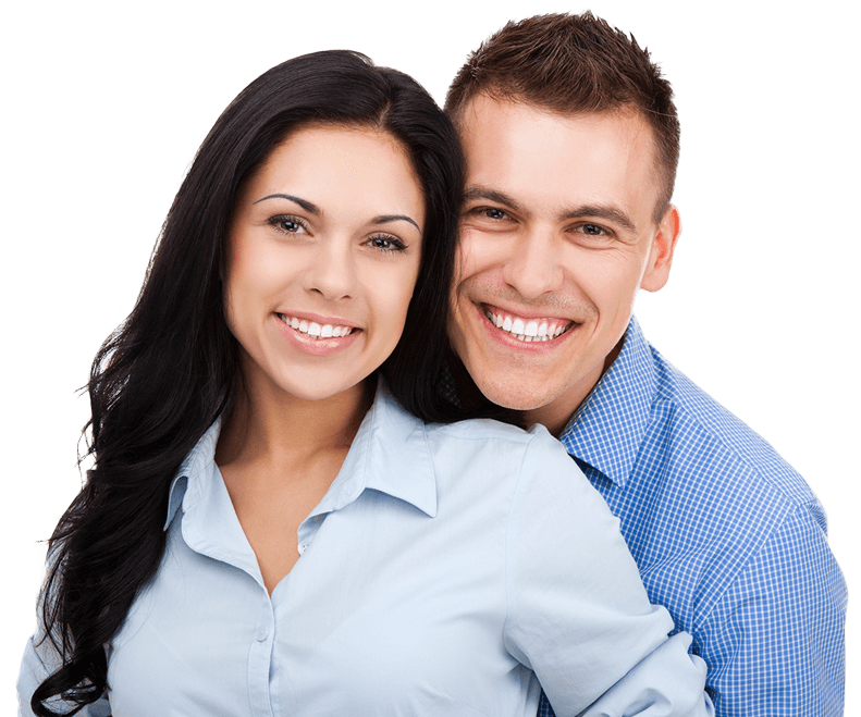Man and woman with healthy smiles thanks to dental services